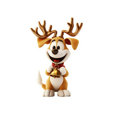 Smiling Cartoon Dog with Reindeer Antlers and Bell