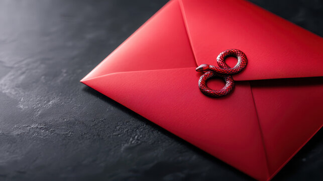 vibrant red envelope with decorative snake seal, symbolizing mystery and elegance. Perfect for invitations or special messages