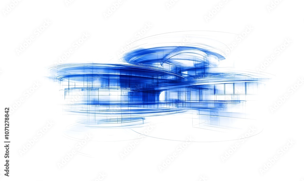 Poster An abstract blue composition featuring fluid lines and shapes, evoking feelings of motion and tranquility.