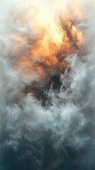 Mesmerizing abstract cloudscape with fiery orange and soft gray swirls evoking a sense of mystery and tranquility in a dreamlike atmospheric scene