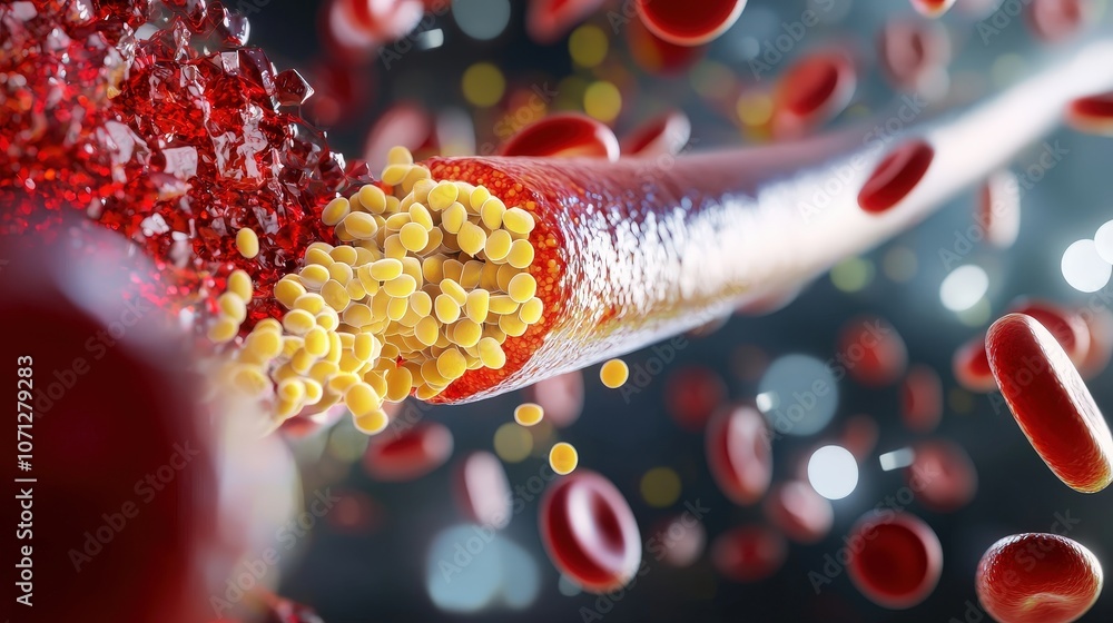 Poster graphic of hdl particle capturing cholesterol, in vibrant, simple style