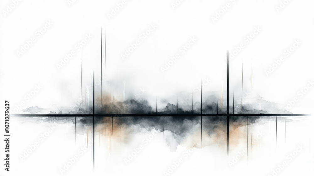 Poster abstract black and white artistic sketch of landscape with soft textures and lines, creating serene 