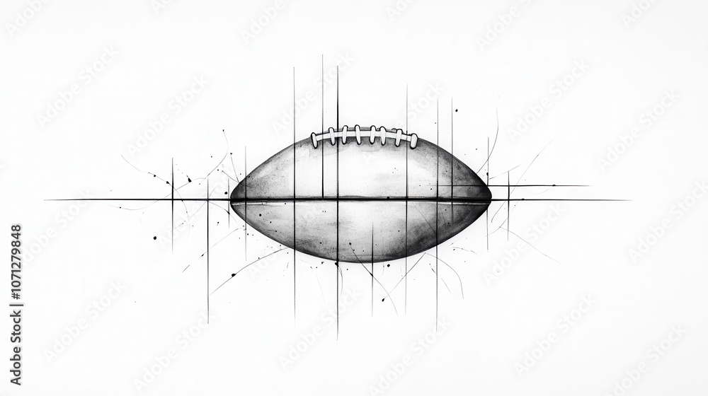 Poster artistic black and white interpretation of football, featuring abstract lines and splashes, creating