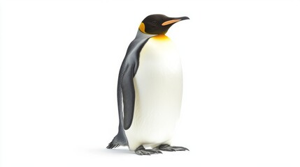 Fototapeta premium A single king penguin standing on a white background.