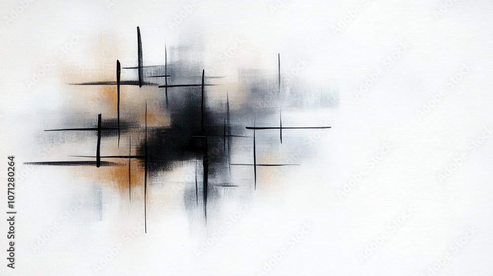 Poster abstract black and white artwork featuring intersecting lines and soft textures, creating modern and