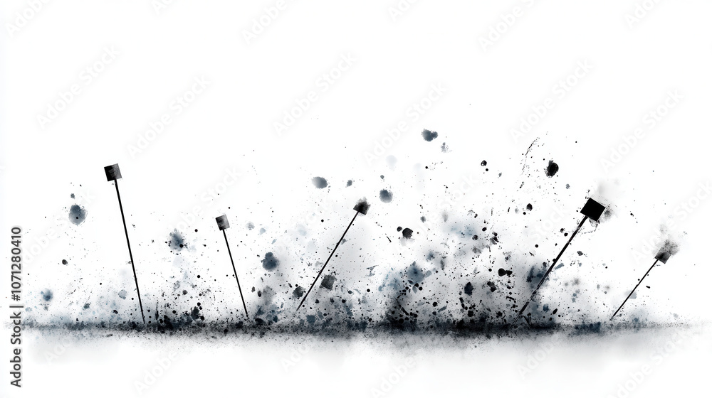 Poster artistic black and white rendering of football yard lines with splashes of paint, creating dynamic a