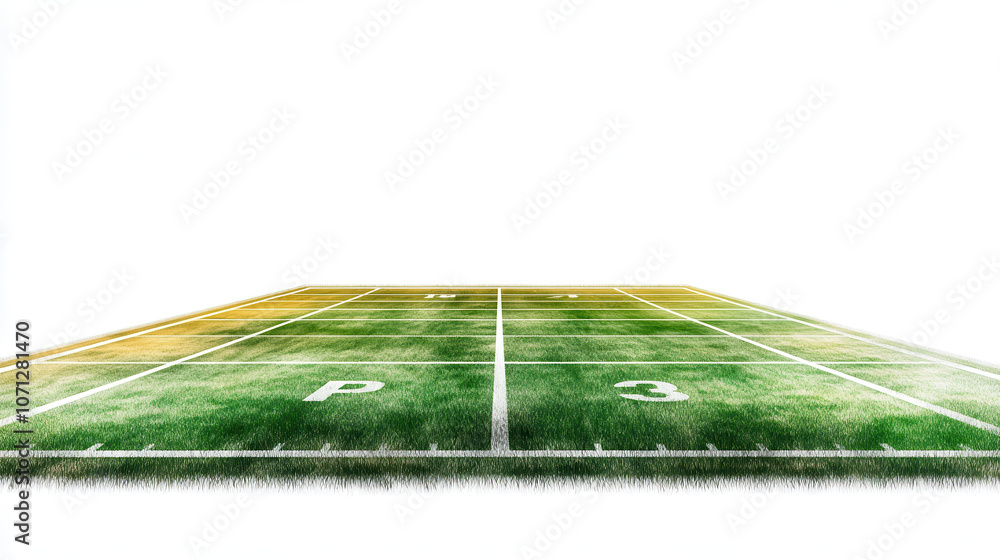 Poster graphic representation of football field with lines and numbers, showcasing gradient of green shades