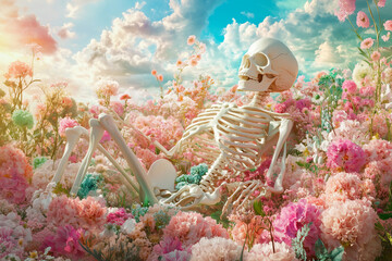 skull and flowers