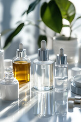 bottles with perfume and cosmetics