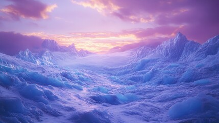 Fototapeta premium A Vibrant Sunset Over a Frozen Mountain Range
