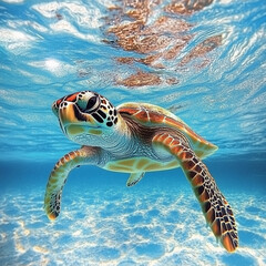Obraz premium green sea turtle swimming