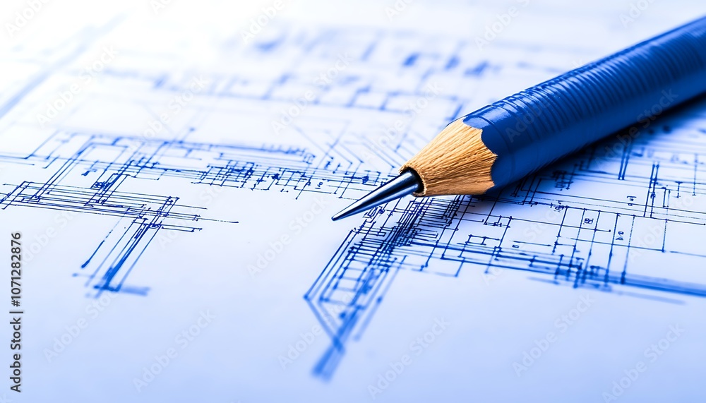 Aufkleber a detailed architectural blueprint with a sharp pencil, capturing the essence of design and precisio