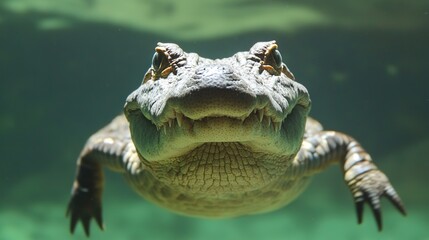 Fototapeta premium New Guinea Crocodile in Natural Habitat, Close-up View of a Rare and Endangered Reptile Species