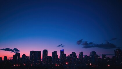 Fototapeta premium Silhouetted City Skyline at Twilight with a Pink and Blue Sky