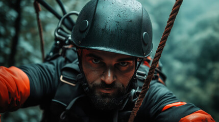 Obraz premium A safety demonstration for extreme sports athletes, showing how to use protective gear like helmets, harnesses, and padding for high-risk activities.