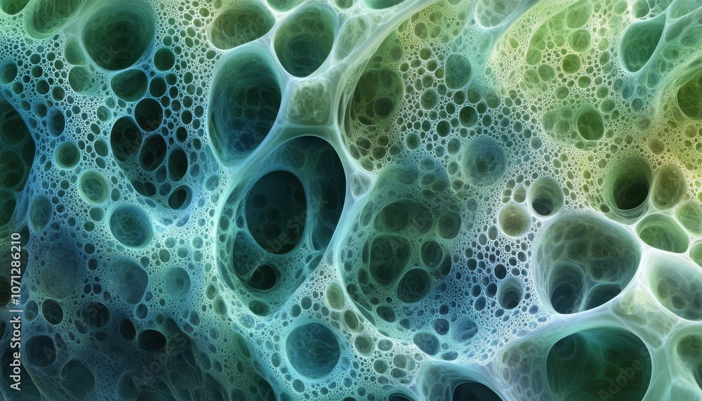 Poster abstract interconnected cellular structure with green and blue hues