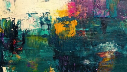 Abstract Oil Painting with Multicolored Brushstrokes on Canvas