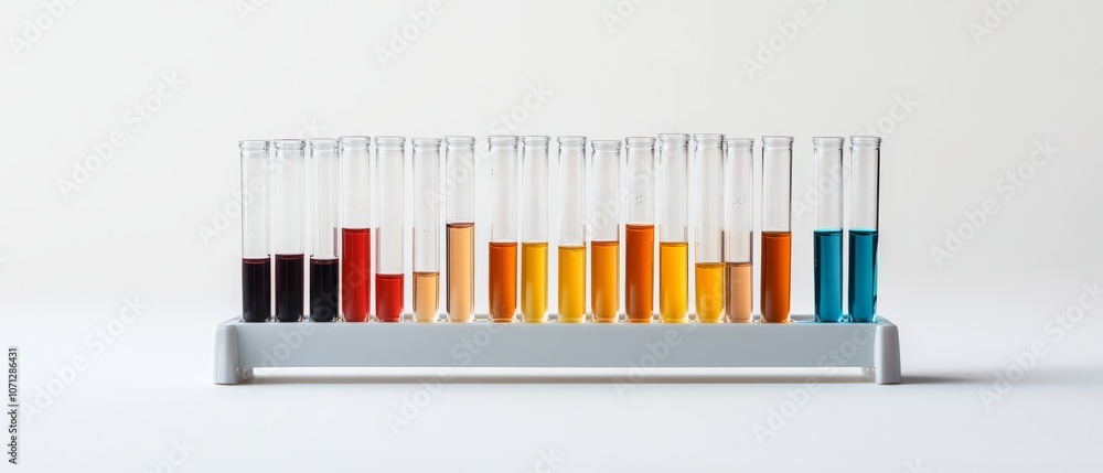 Poster chromatic chemistry: a spectrum of color in test tubes. a precise arrangement of test tubes containi