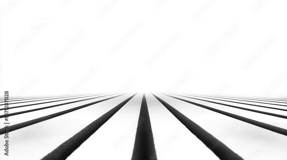 Poster minimalistic black and white landscape with parallel lines extending into horizon, creating sense of