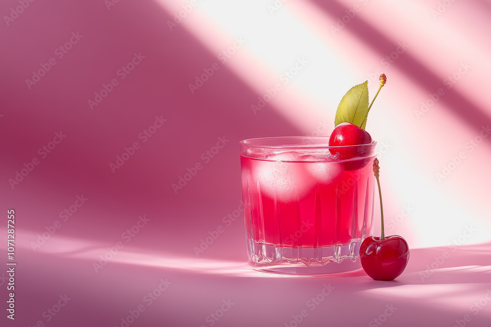 Poster a refreshing cherry juice served in a glass, set against a smooth gradient background. the vibrant c