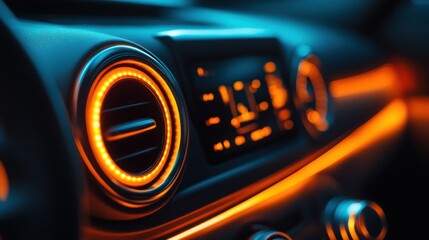 Close-up of a Car's Air Vent with Orange Illumination