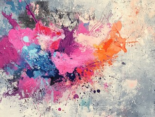 Abstract Painting with Pink, Blue, and Orange Splashes