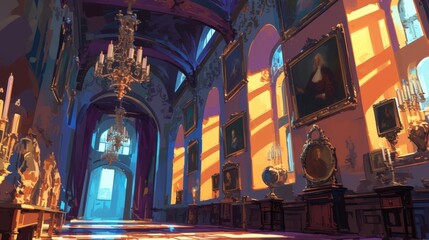 Obraz premium The portraits lining the walls of the castle seem to shift and change as the ghostly inhabitants of the past make their presence known.