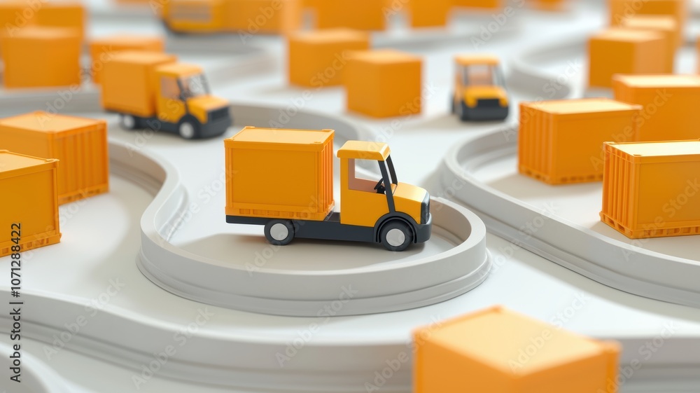 Poster logistic hub with forklifts and shipment path