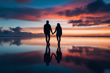 silhouette of a person on the beach at sunset
