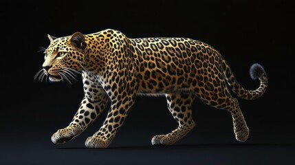 Arabian Leopard Gracefully Walking in Its Natural Habitat at Dusk. Generative AI