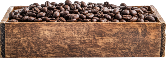 Coffee beans in a wooden crate