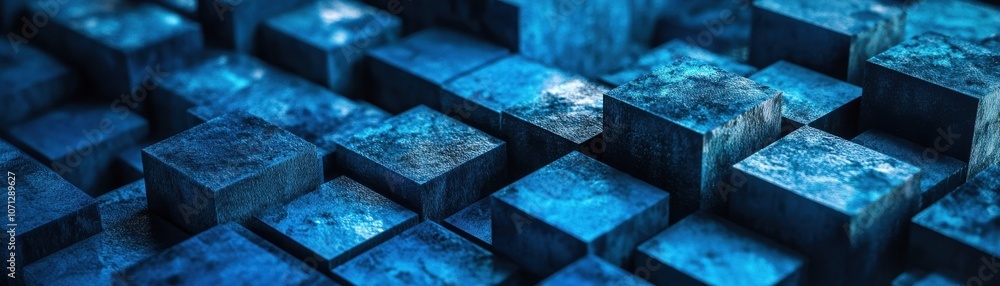 Poster Abstract Blue Pattern of Interlocking Cubes