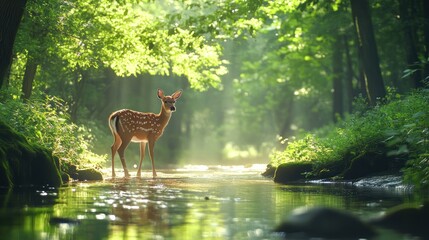 A Deer Standing in a River