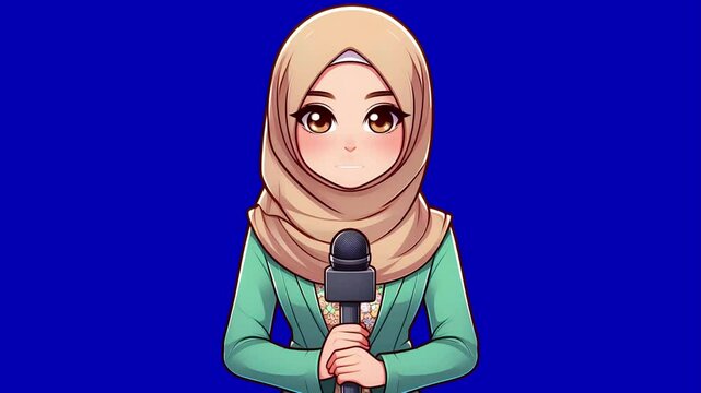 Female Reporter with Hijab on Blue Background