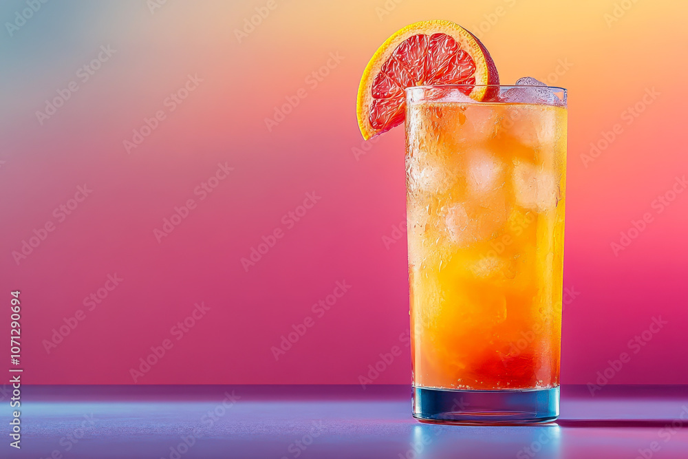 Poster refreshing grapefruit juice on smooth gradient background