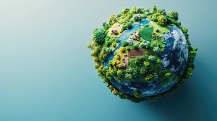 Fototapeta premium Green Planet with Houses and a River