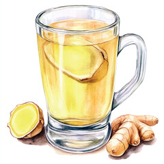 Hot ginger drink watercolor clipart illustration