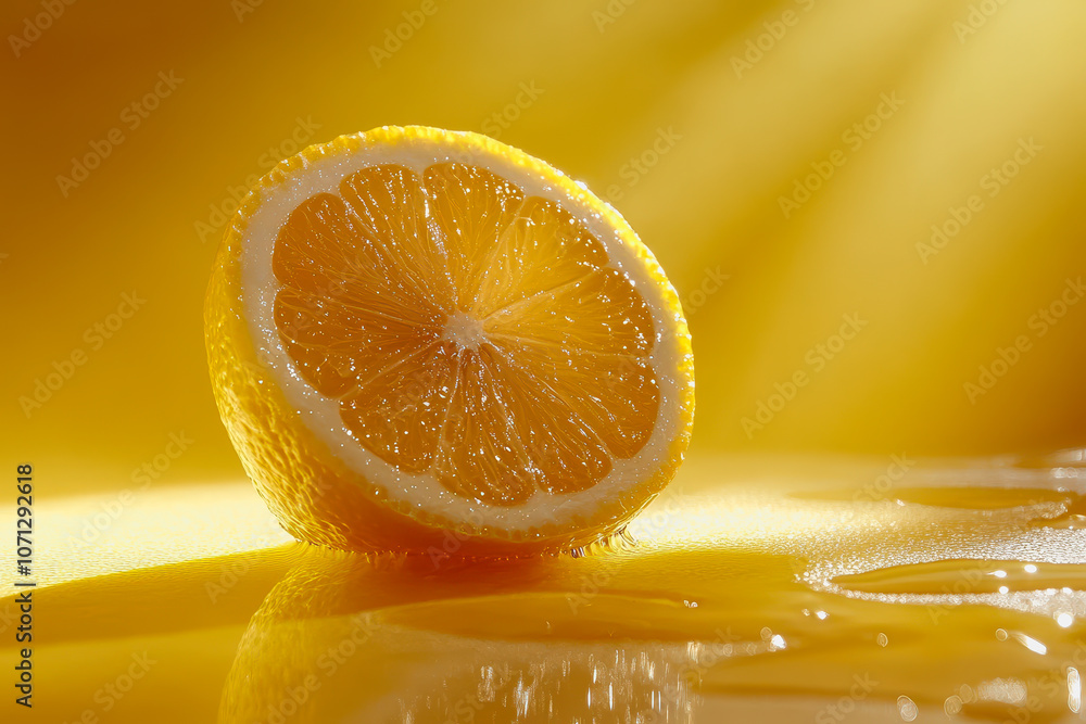 Poster a vibrant slice of lemon sits on a smooth gradient background, highlighting its juicy texture and br