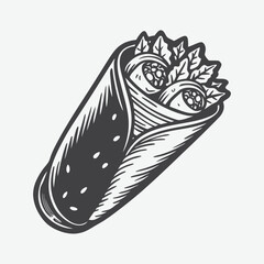 Hummus Wrap Silhouette Vector Illustration Isolated on White Background Perfect for Food Design Projects