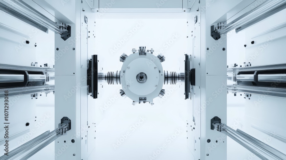 Poster precision engineering: a detailed close-up shot of a complex gear mechanism within a high-tech indus