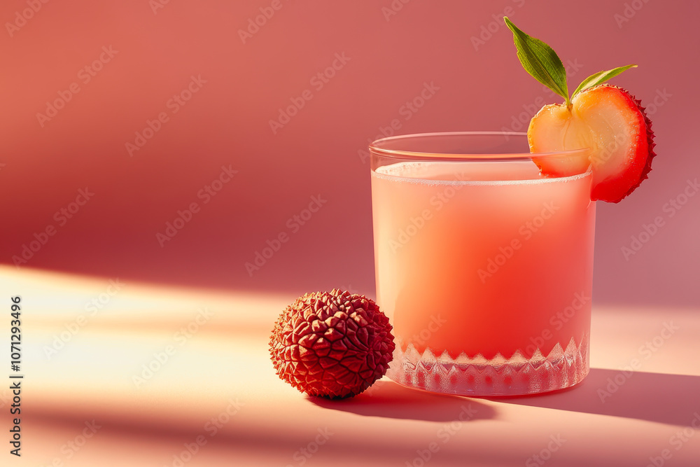 Poster refreshing lychee juice on soft gradient background