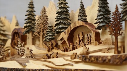 Fototapeta premium Scenery at a Gift Plaque Wood Craft Shop, Showcasing Handcrafted Wooden Plaques and Artistic Craftsmanship in a Cozy Workshop Setting