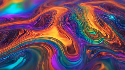Fototapeta premium A holographic liquid flowing like molten rainbow across a futuristic surface shimmering in vibrant, AI Generated