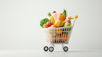 Fresh fruits and vegetables in shopping cart, showcasing colorful assortment of healthy produce. Perfect for promoting nutrition and grocery shopping