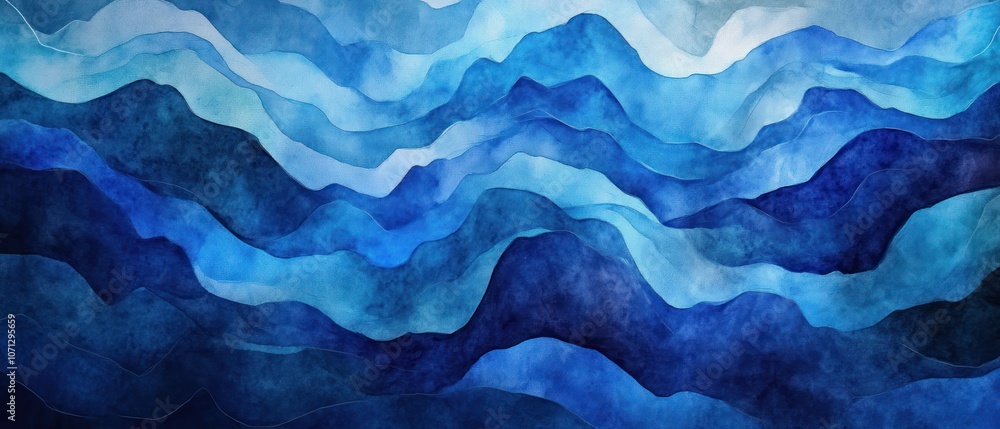 Poster abstract waves in varying shades of blue, creating a serene, fluid pattern.