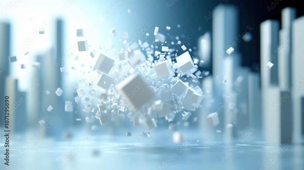 Poster swirling cloud of crystal particles evolving in dynamic environment, creating mesmerizing visual eff