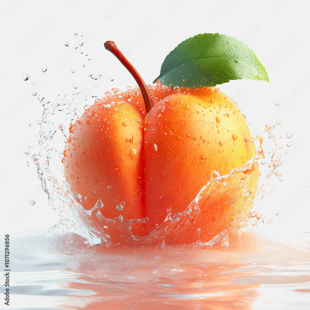 Poster a vibrant peach splashes into clear water, creating a refreshing visual effect. perfect for healthy 