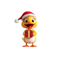 Cute Christmas Duckling Holding a Gift
