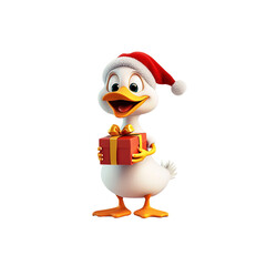 Cute Christmas Duck Holding a Gift
