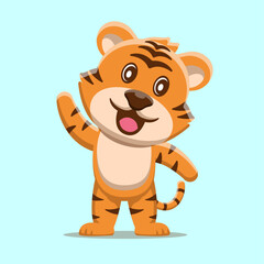 Cute Tiger say hello vector illustration